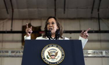 Democratic presidential nominee Vice President Kamala Harris speaks at a campaign rally on