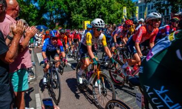 Charlotte Kool celebrates during stage 1 of the Tour de France Femmes in The Hague