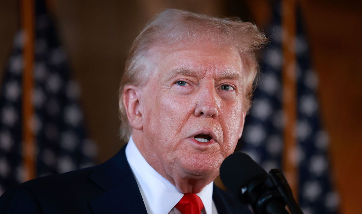 <i>Joe Raedle/Getty Images/File via CNN Newsource</i><br/>Former President Donald Trump speaks during a news conference at his Mar-a-Lago estate in Palm Beach