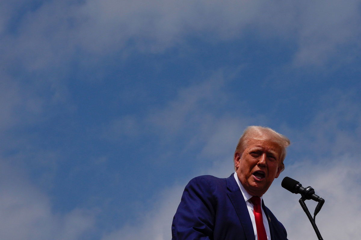 <i>Julia Nikhinson/AP via CNN Newsource</i><br/>Former President Donald Trump speaks at the North Carolina Aviation Museum in Asheboro