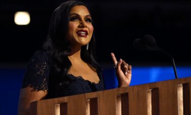 Mindy Kaling speaks during the 2024 Democratic National Convention in Chicago on Wednesday