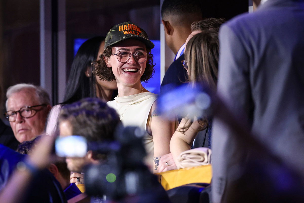 <i>Win McNamee/Getty Images via CNN Newsource</i><br/>Ella Emhoff arrived on the first day of the DNC in official Harris-Walz merch.