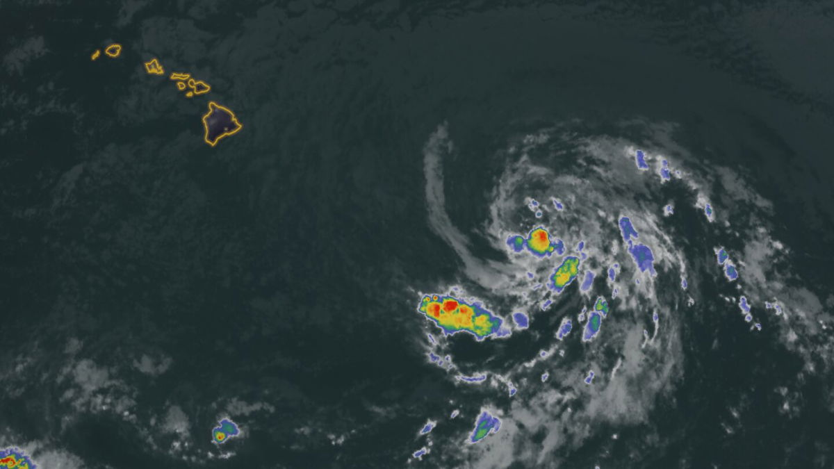 <i>CNN Weather via CNN Newsource</i><br/>Tropical Storm Hone's track takes the system just south of Hawaii.