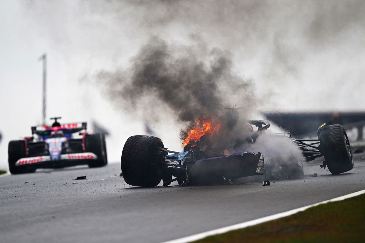 <i>Peter Dejong/AP via CNN Newsource</i><br/>American F1 driver Logan Sargeant escaped unharmed after losing control of his car during practice at the Dutch Grand Prix Saturday.