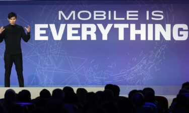 Durov delivers a keynote speech during the Mobile World Congress in Barcelona