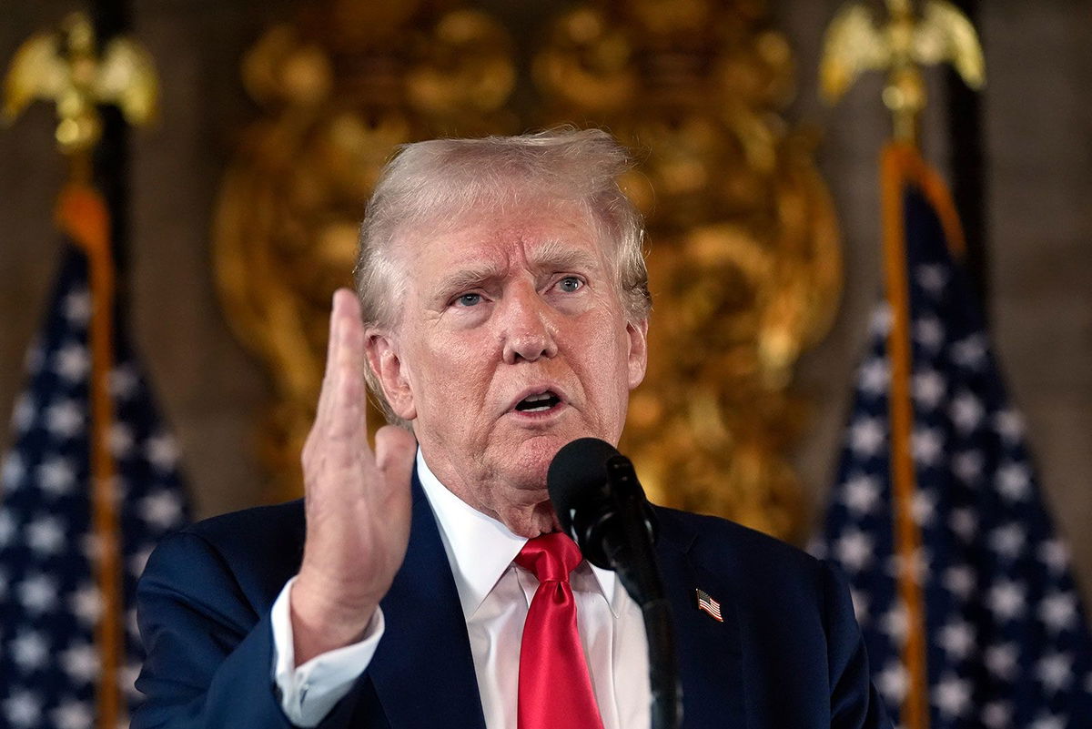 <i>Alex Brandon/AP/File via CNN Newsource</i><br/>Republican presidential nominee former President Donald Trump speaks to reporters during a news conference at his Mar-a-Lago estate