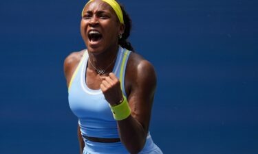 Coco Gauff reacts after winning a point against Elina Svitolina at the US Open.