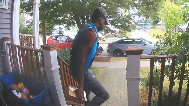 <i>WBZ via CNN Newsource</i><br/>Person suspected of stealing packages from porches in Watertown.