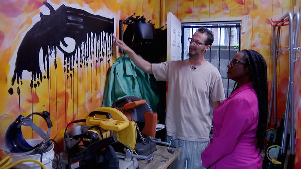 <i>KYW via CNN Newsource</i><br/>Shane Claiborne at RAWtools Philadelphia with CBS News Philadelphia's Wakisha Bailey