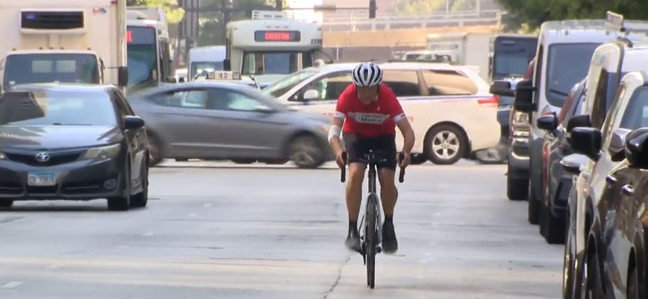 <i>WBBM via CNN Newsource</i><br/>Jeff Bekos is biking his way across the country to raise money and awareness for Ronald McDonald House Charities