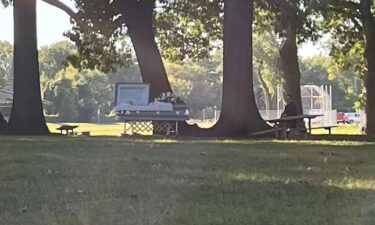 A picture of an open casket on display at Butcher Park in Warren has gone viral on social media.