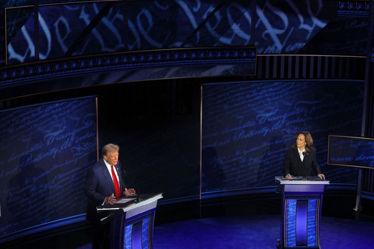 <i>Brian Snyder/Reuters via CNN Newsource</i><br/>Former President Donald Trump and Vice President Kamala Harris attend a presidential debate hosted by ABC in Philadelphia on September 10.