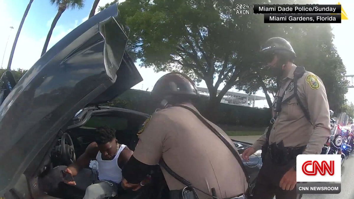 <i>Miami Dade Police via CNN Newsource</i><br/>Miami-Dade police release the body-cam footage showing the traffic stop and brief detainment of NFL player Tyreek Hill.