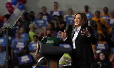 Democratic presidential nominee Vice President Kamala Harris speaks at a campaign event at Northwestern High School in Detroit