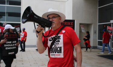 Hotel workers on strike at the Hilton San Diego Bayfront on September 4.