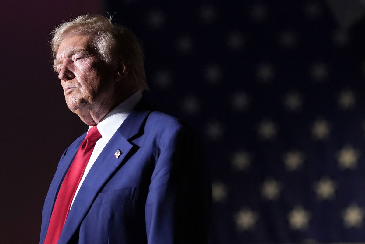 <i>Alex Brandon/AP via CNN Newsource</i><br/>Republican presidential nominee former President Donald Trump speaks during a campaign event at the World Market Center