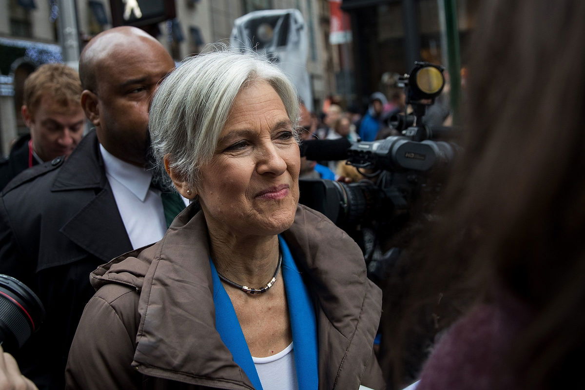 <i>Drew Angerer/Getty Images via CNN Newsource</i><br/>Green Party presidential candidate Jill Stein waits to speak at a news conference on Fifth Avenue across the street from Trump Tower December 5