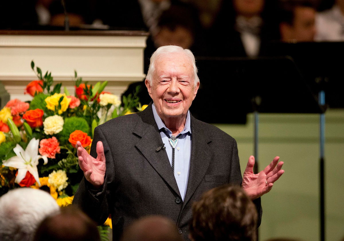 <i>David Goldman/AP/File via CNN Newsource</i><br/>Former President Jimmy Carter teaches a Sunday school class at the Maranatha Baptist Church in his hometown of Plains