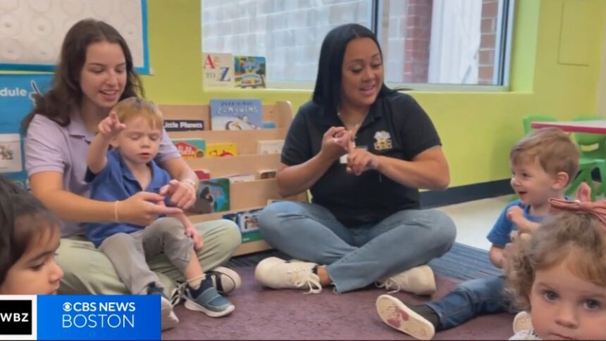 <i>WBZ via CNN Newsource</i><br/>More young children are learning to express themselves through sign language at day cares in Massachusetts.