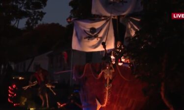 Thirteen-year-old Ted Lahey turned his family's lawn in Waban into a massive pirate ship for Halloween