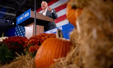 Minnesota Gov. Tim Walz speaks at a rally at York Exposition Center UPMC Arena on October 2 in York