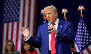 Republican presidential nominee former President Donald Trump speaks at a campaign town hall at the Greater Philadelphia Expo Center & Fairgrounds