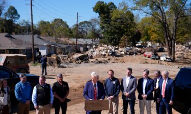 Former President Donald Trump delivers remarks on the damage and federal response to Hurricane Helene on October 21 in Swannanoa