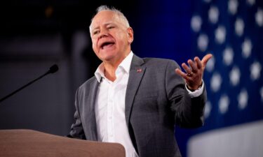 Minnesota Gov. Tim Walz speaks at a rally at York Exposition Center UPMC Arena on October 2 in York