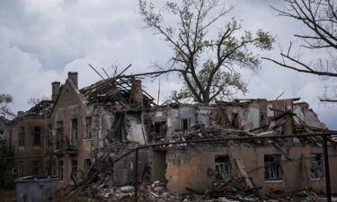 A view of a damaged residential building in the front line city of Chasiv Yar in Donetsk region