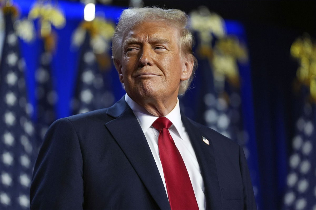 <i>Evan Vucci/AP via CNN Newsource</i><br/>President-elect Donald Trump arrives at an election night watch party at the Palm Beach Convention Center on Wednesday