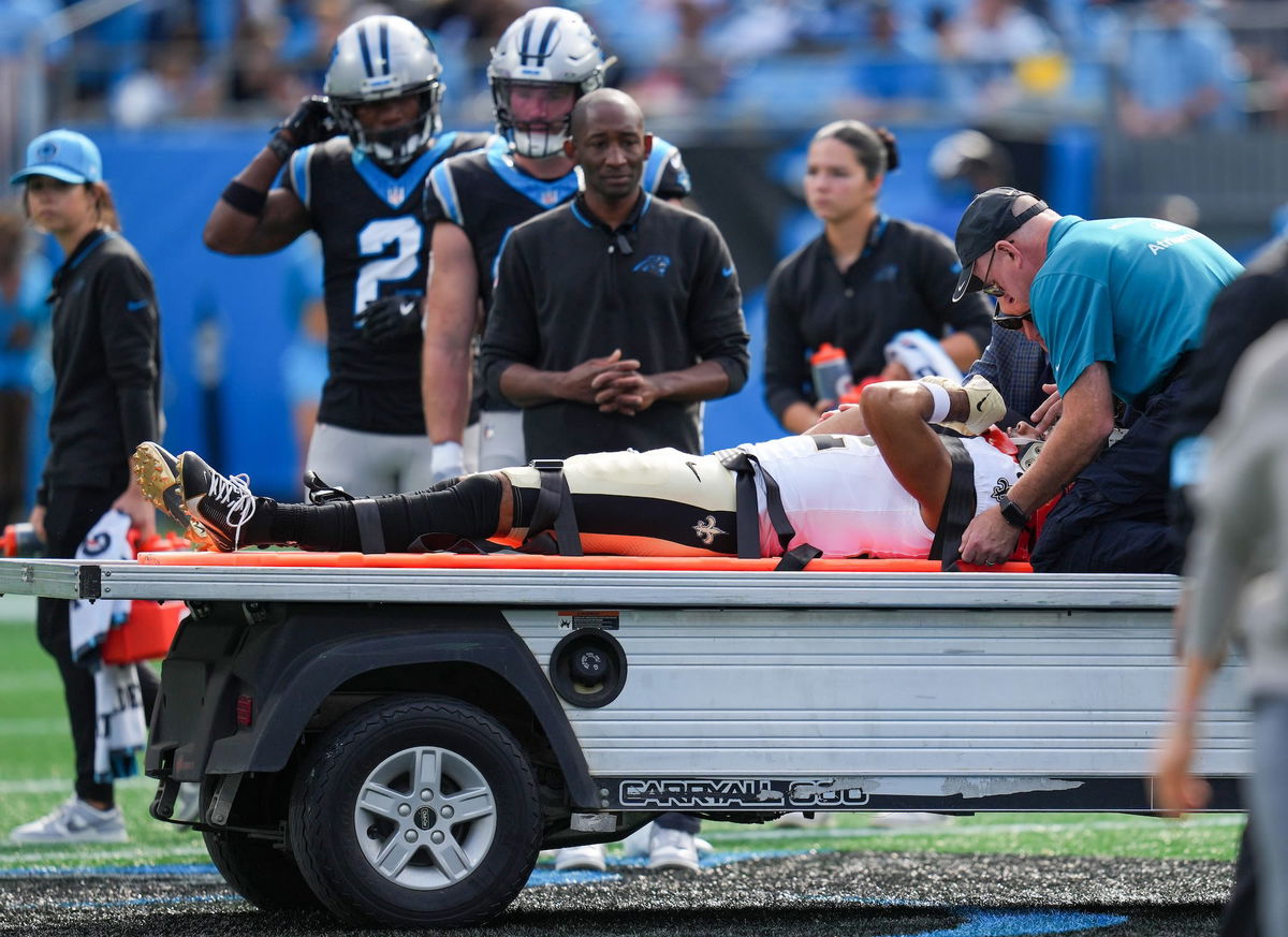 <i>Grant Halverson/Getty Images via CNN Newsource</i><br/>New Orleans Saints wide receiver Chris Olave was stretchered off the field and taken to a local hospital after suffering his second concussion of the season on November 3.