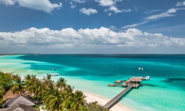 An aerial view of a Maldivian beach.