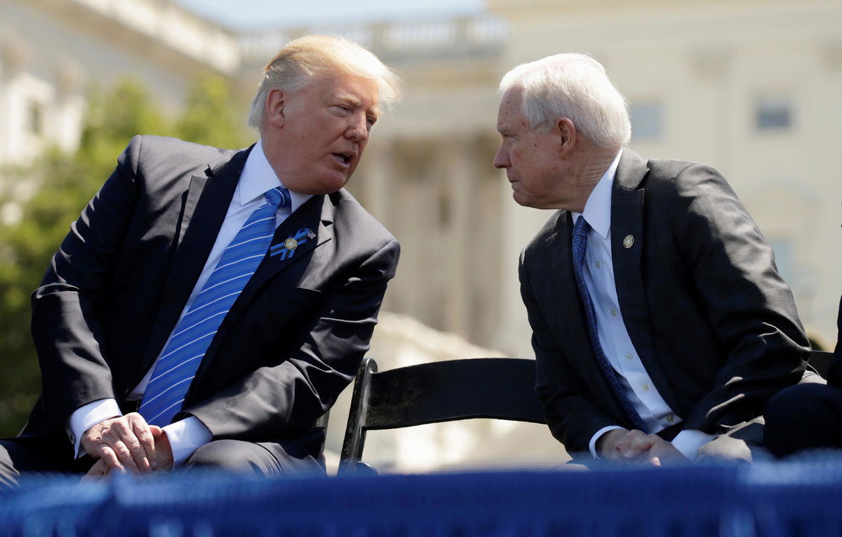 <i>Kevin Lamarque/Reuters/File via CNN Newsource</i><br/>Donald Trump speaks with then-Attorney General Jeff Sessions as they attend the National Peace Officers Memorial Service in 2019 on the West Lawn of the US Capitol in Washington