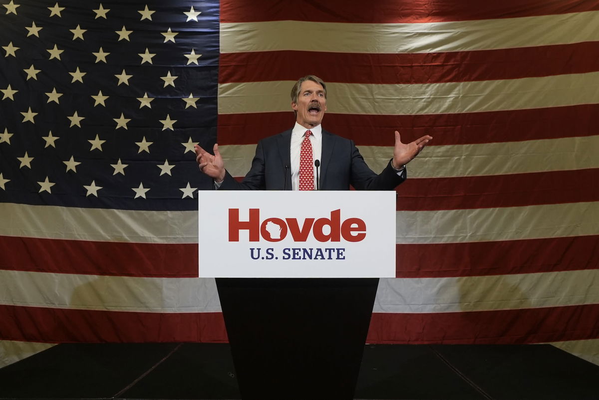 <i>Morry Gash/AP/File via CNN Newsource</i><br/>Wisconsin Senate candidate Eric Hovde speaks at his election night party in Madison on November 6.