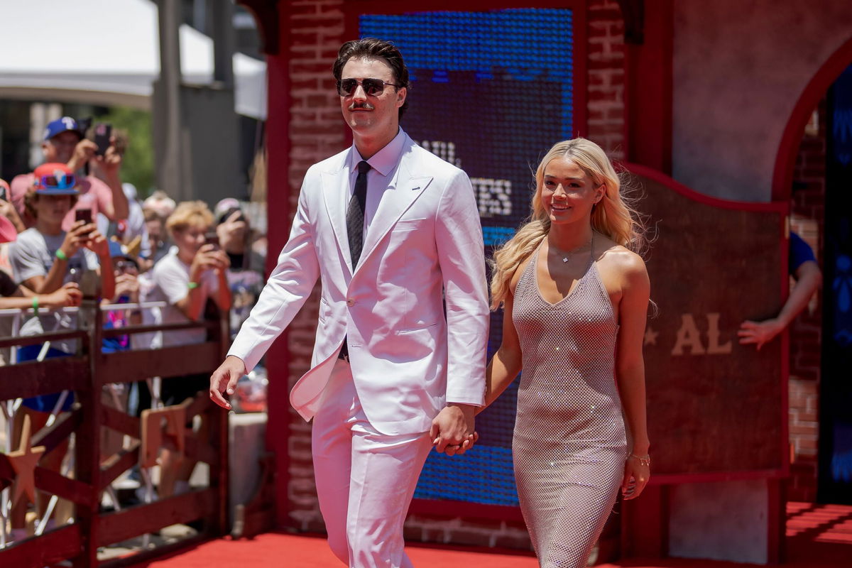 <i>Matt Dirksen/Getty Images via CNN Newsource</i><br/>Paul Skenes and Livvy Dunne pose for a photo during the 2024 All-Star Red Carpet Show in Arlington