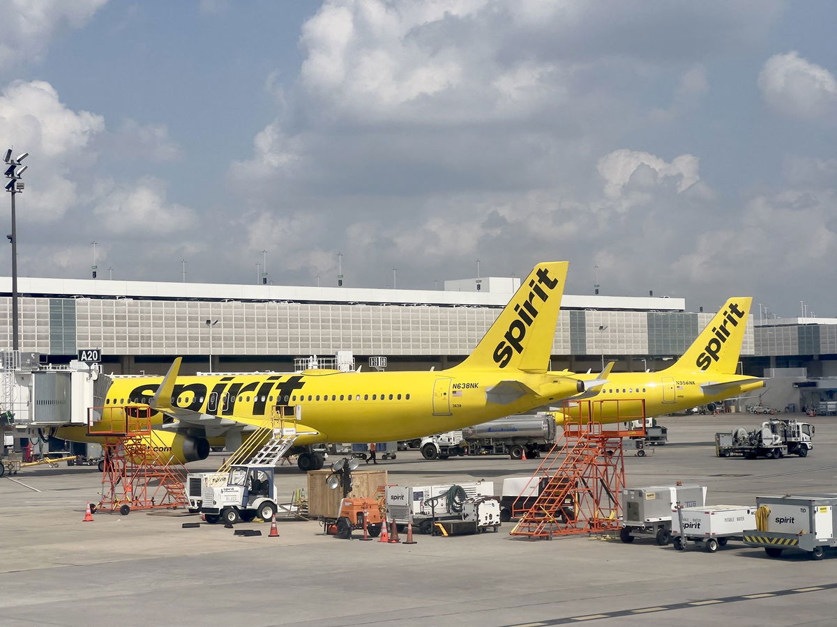 Spirit Airlines planes are seen here at the George Bush Intercontinental Airport in Houston, Texas, in March 2023. Spirit Airlines filed for bankruptcy protection on November 18.