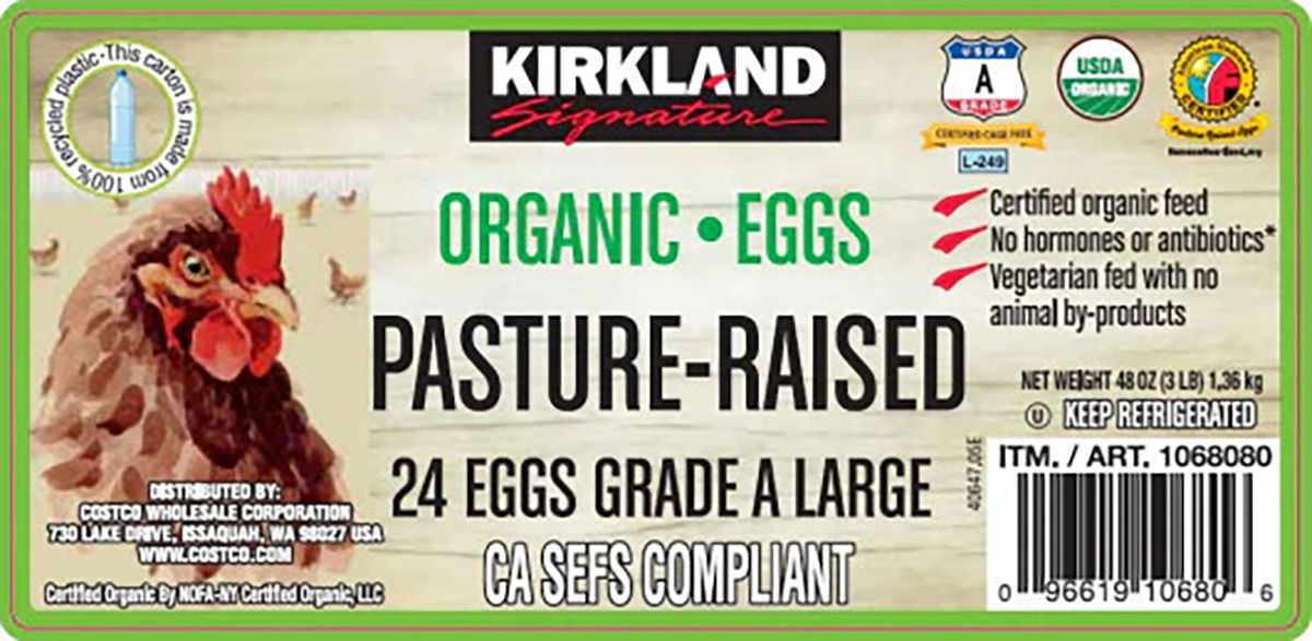 <i>Handsome Brook Farms via CNN Newsource</i><br/>Recalled Kirkland Signature eggs include the numbers 327 and P1363 on the carton and a use by date of January 5