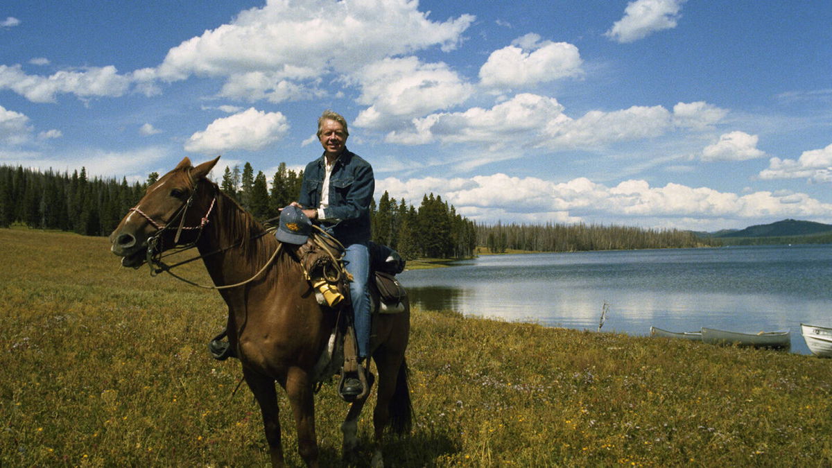 President Jimmy Carter riding a horse in Grand Teton National Park in August 1978.