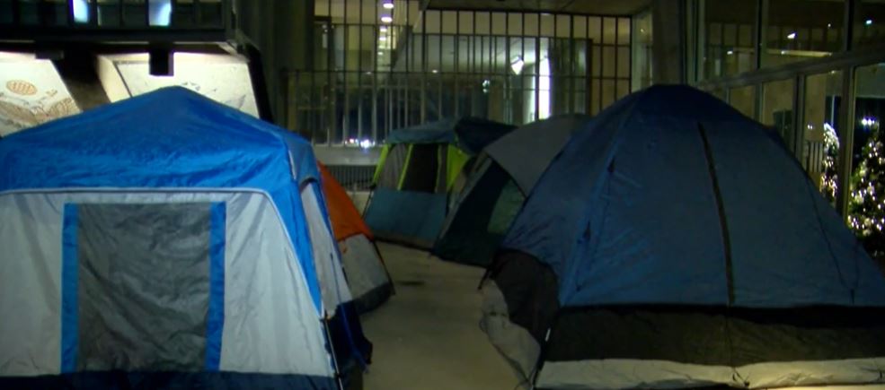 <i>WDJT via CNN Newsource</i><br/>'Freezing for a Reason' participants spend the night outside to raise awareness of homeless veteran population in Milwaukee.