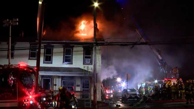 <i>WTAE via CNN Newsource</i><br/>Firefighters worked for several hours to battle a fire with heavy flames at a Verona building that houses four apartments Thursday night.