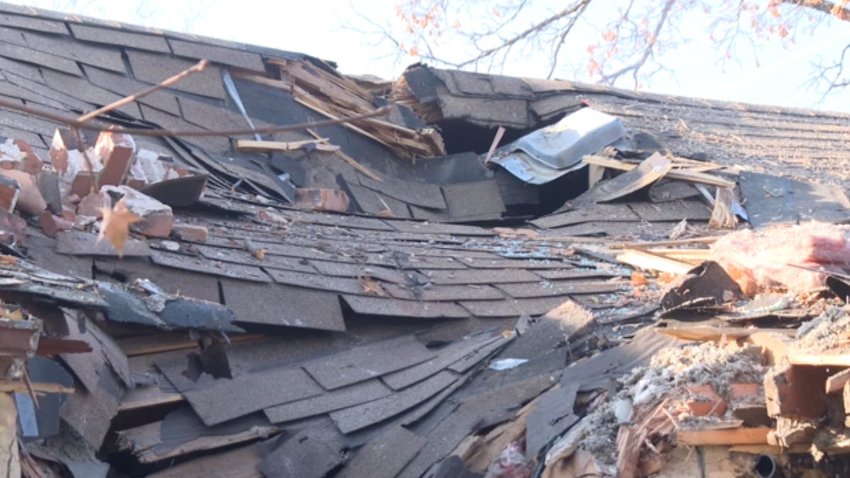 Damage to the roof after a car landed on it in Nampa. 