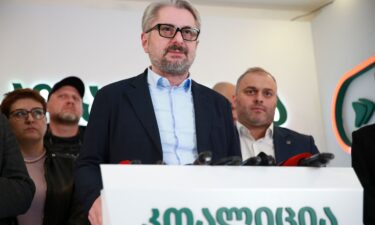 Gvamaria speaks at the coalition's headquarters in Tbilisi after the election results