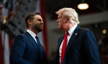 Sen. J.D. Vance introduces then-Republican Presidential nominee former President Donald Trump during a rally at Herb Brooks National Hockey Center on July 27 in St Cloud