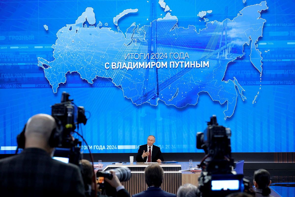 <i>Maxim Shemetov/Reuters via CNN Newsource</i><br/>Russia's President Vladimir Putin speaks during his annual end-of-year press conference in Moscow on Thursday.