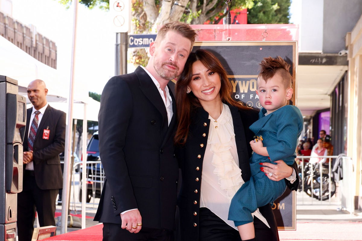 Macaulay Culkin, Brenda Song and Dakota Song Culkin at Culkin's Hollywood Walk of Fame ceremony in December 2023.