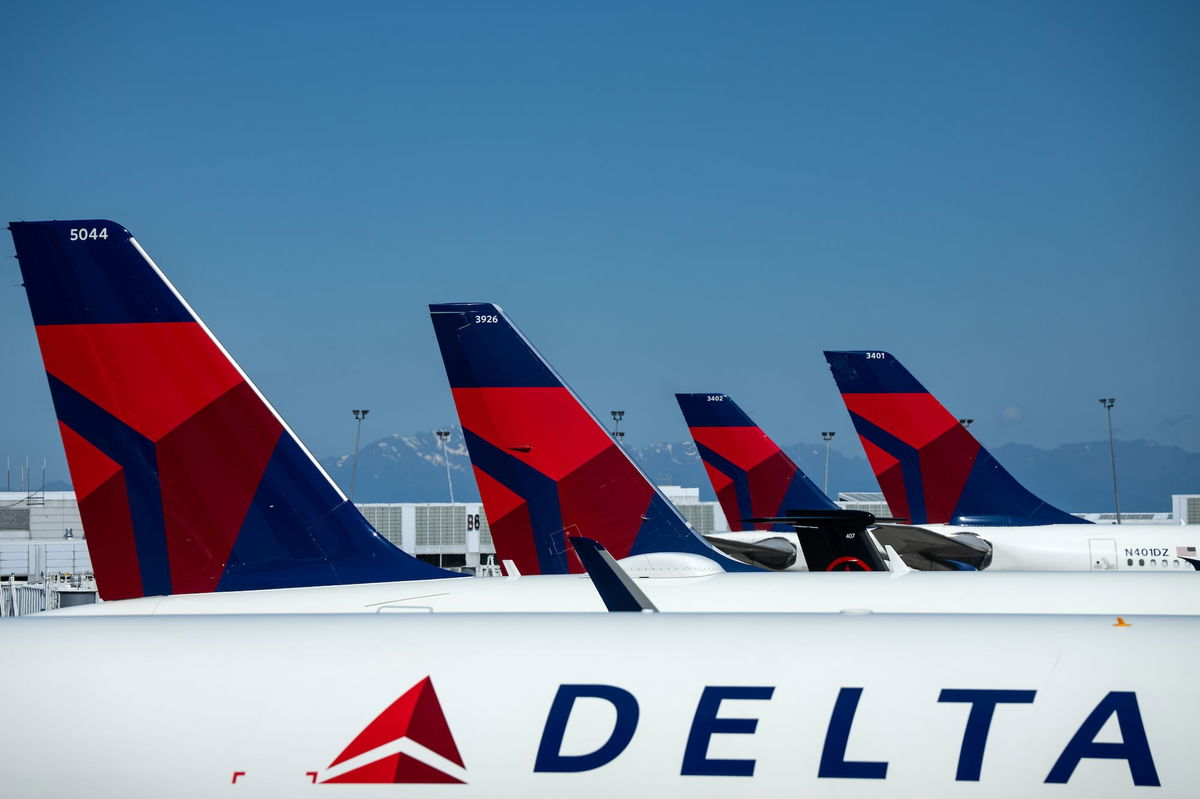 <i>Kent Nishimura/Getty Images/File via CNN Newsource</i><br/>Delta Air Lines planes are seen parked at Seattle-Tacoma International Airport on June 19