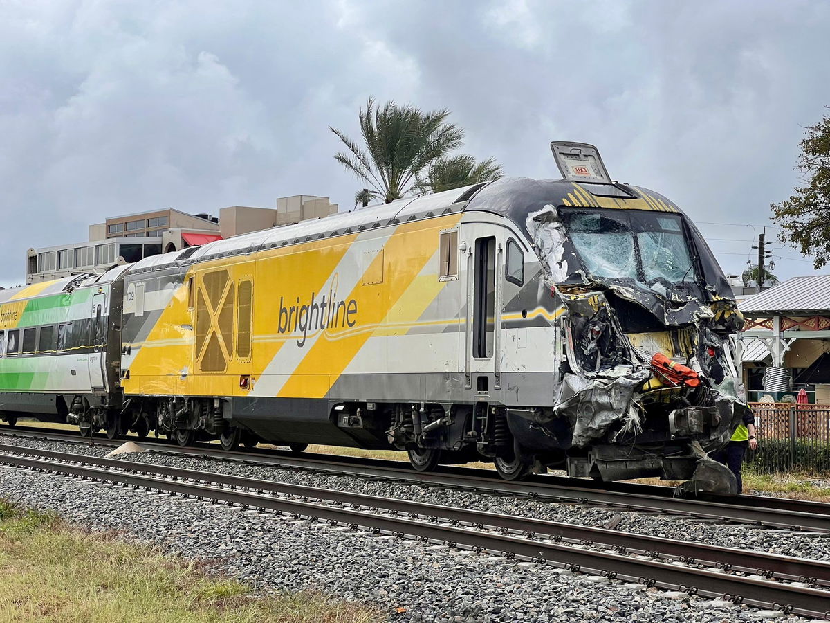 <i>Ethan Kent via CNN Newsource</i><br/>A Brightline train collided with a fire engine in Delray Beach