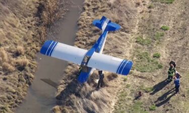 A small plane crashed into a ditch after going off the runway at Novato's Gnoss Field Monday morning.