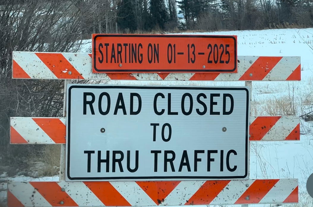 Road Closed sign at the intersection of 145 North and 55th East and 3900 east on Jan. 13, 2025.