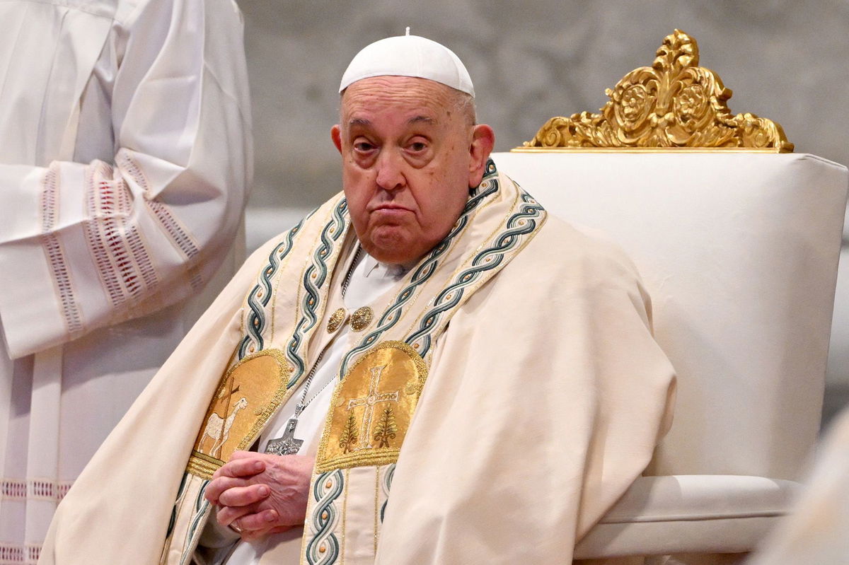 <i>Andreas Solaro/AFP/Getty Images via CNN Newsource</i><br/>Pope Francis celebrates New Year's day during a mass on World Day of Peace in Saint-Peter's Basilica at the Vatican on January 1.